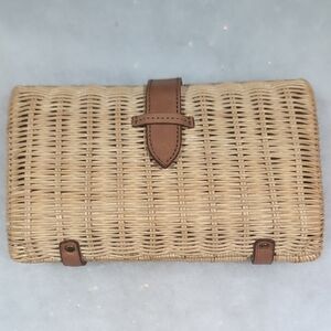J.Crew Rattan Woven Straw Clutch with Brown Accents